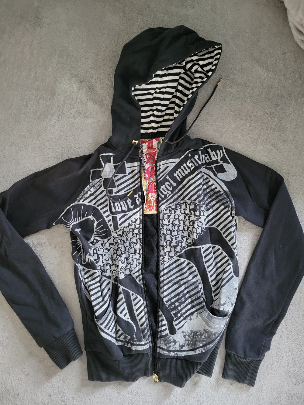 L.A.M.B. Black Icon Hoodie with Striped Hood Lining